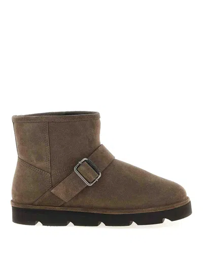 Brunello Cucinelli Shearling-lined Suede Ankle Boots In Gray