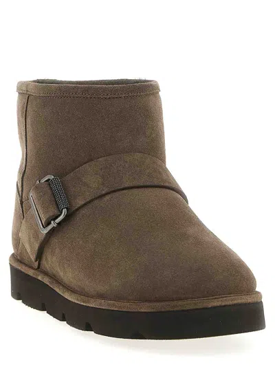 Brunello Cucinelli Shearling-lined Suede Ankle Boots In Gray