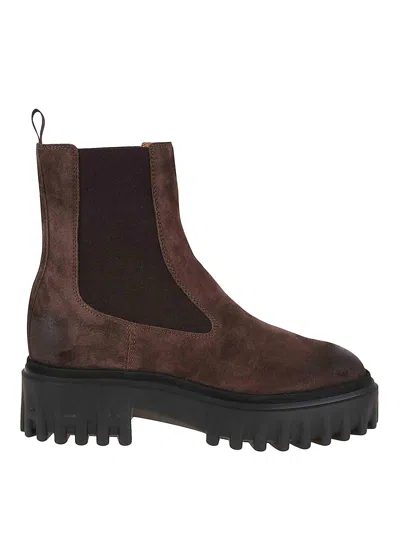 Hogan Chunky Platform Ankle Boots With Elastic Panels In Brown