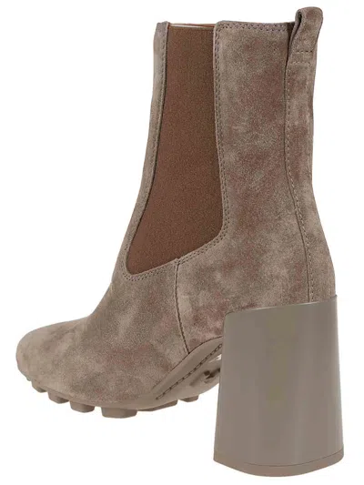 Hogan Suede Block Heel Ankle Boots With Elastic Panels In Brown