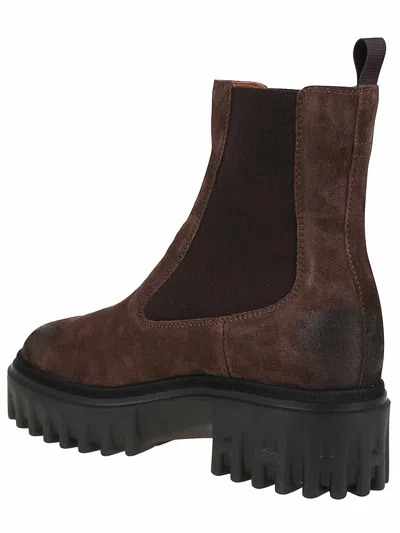 Hogan Chunky Platform Ankle Boots With Elastic Panels In Brown