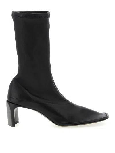 Jil Sander Square Toe Ankle Boots With Block Heel In Black