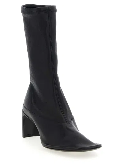 Jil Sander Square Toe Ankle Boots With Block Heel In Black