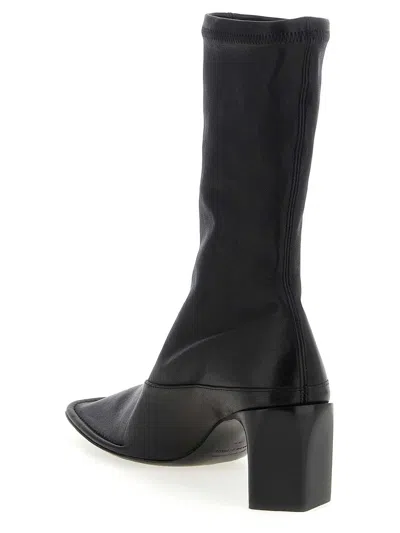 Jil Sander Square Toe Ankle Boots With Block Heel In Black