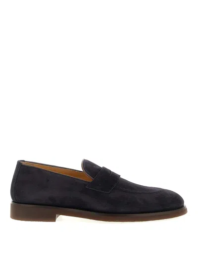 Brunello Cucinelli Suede Logo-embossed Loafers In Blue