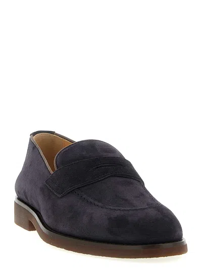 Brunello Cucinelli Suede Logo-embossed Loafers In Blue