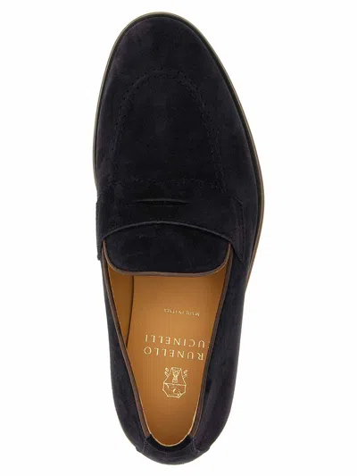 Brunello Cucinelli Suede Logo-embossed Loafers In Blue