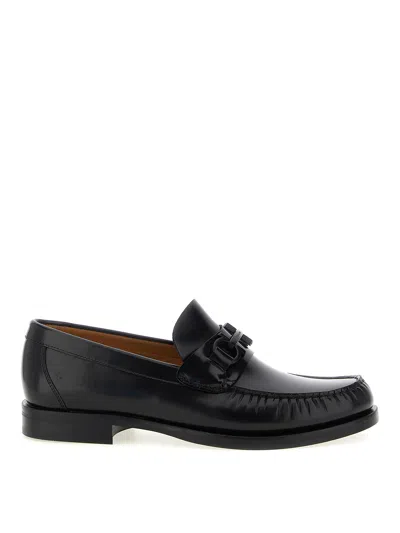 Ferragamo Black Reversible Gancini Ornament Loafers In Nero