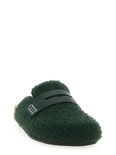 Jw Anderson Slip-on Mules With Fuzzy Texture And Buckle Detail In Green