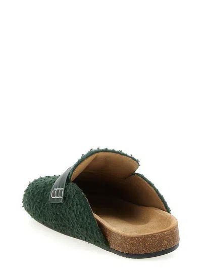 Jw Anderson Slip-on Mules With Fuzzy Texture And Buckle Detail In Green