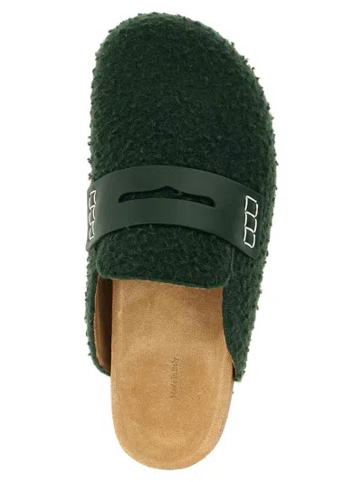 Jw Anderson Slip-on Mules With Fuzzy Texture And Buckle Detail In Green