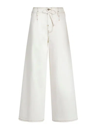 Etro High-waisted Wide-leg Denim Jeans With Drawstring Closure In White