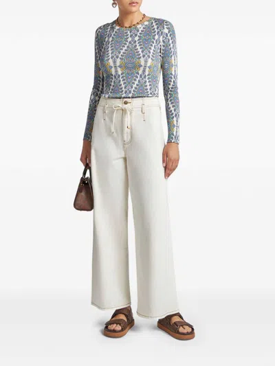 Etro High-waisted Wide-leg Denim Jeans With Drawstring Closure In White