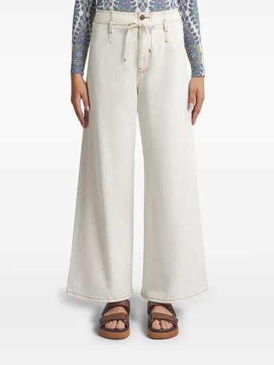 Etro High-waisted Wide-leg Denim Jeans With Drawstring Closure In White