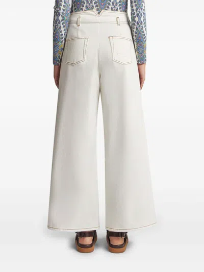 Etro High-waisted Wide-leg Denim Jeans With Drawstring Closure In White