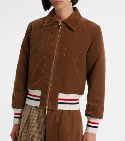 Thom Browne Cropped Flight Jacket Corduroy Texture In Brown