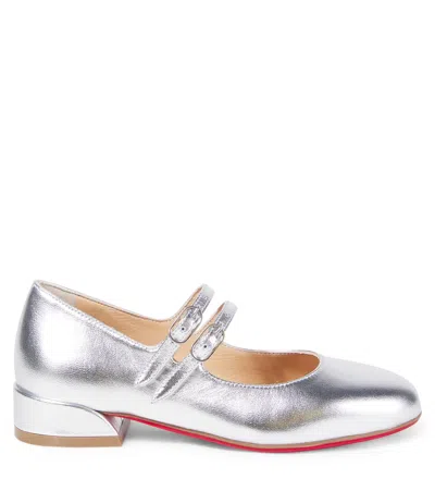 Christian Louboutin Metallic Leather Mary Jane Flats In Multi
