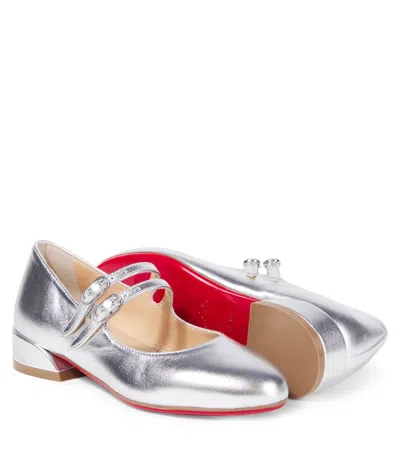 Christian Louboutin Metallic Leather Mary Jane Flats In Multi
