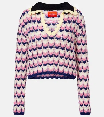 La Doublej Crochet-trimmed Geometric-pattern Sweater In Pink