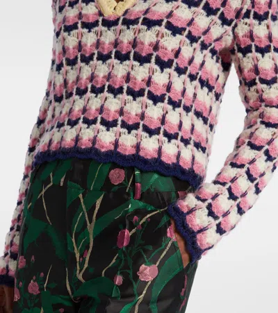La Doublej Crochet-trimmed Geometric-pattern Sweater In Pink