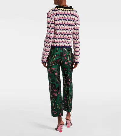 La Doublej Crochet-trimmed Geometric-pattern Sweater In Pink