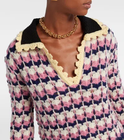 La Doublej Crochet-trimmed Geometric-pattern Sweater In Pink