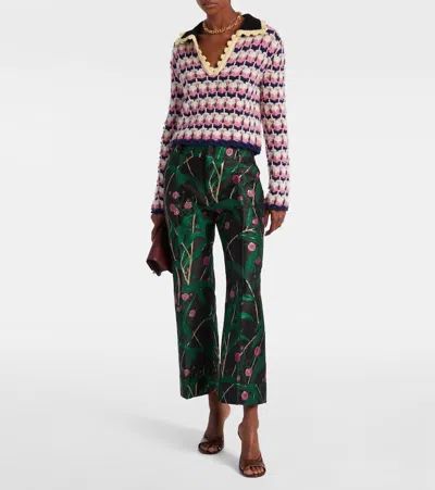 La Doublej Crochet-trimmed Geometric-pattern Sweater In Pink