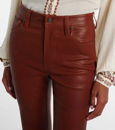 Frame Reboot Crop Leather Bootcut Pants In Brown