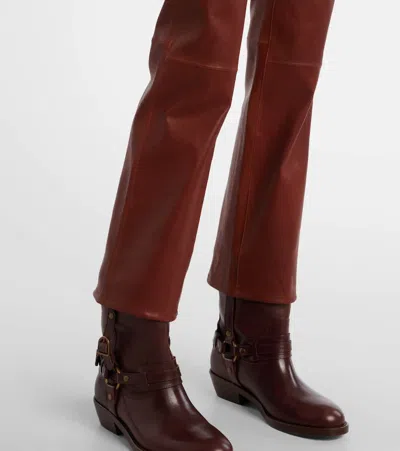Frame Reboot Crop Leather Bootcut Pants In Brown