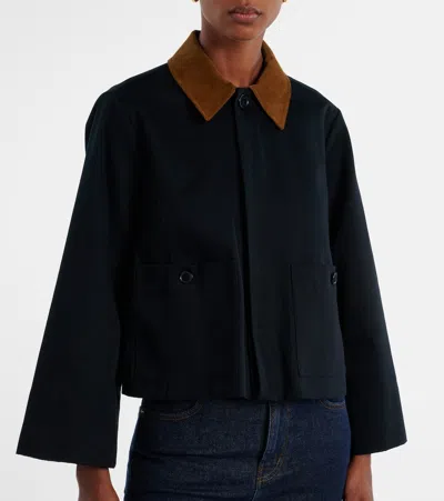 Frame Corduroy-trimmed Cotton-twill Jacket In Black