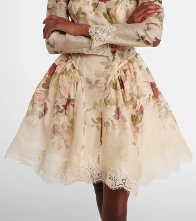 Zimmermann Womens Cream Cascade Hypnotic Lace Linen And Silk Mini Dress In Multi
