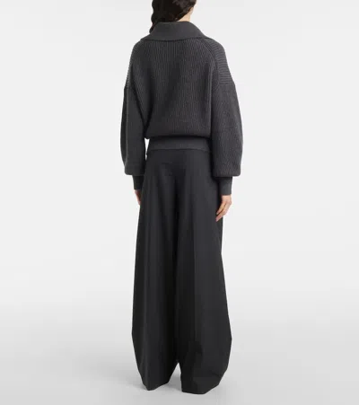 Joseph Ribbed-knit Wool-blend Polo Sweater In Gray