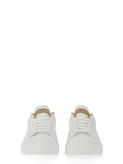 Dolce & Gabbana Dolce&gabbana White/gold Portofino Sneakers In White