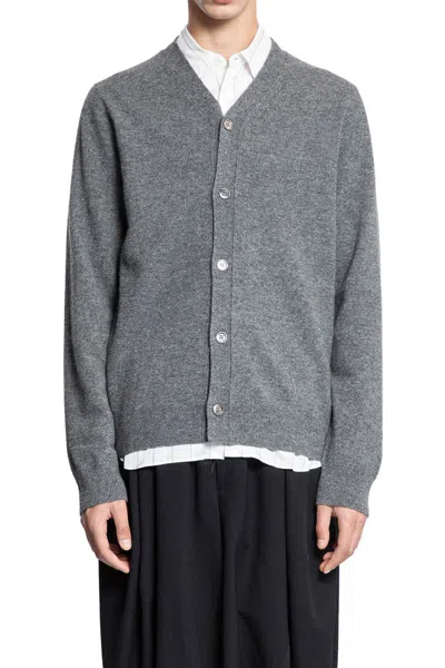 Comme Des Garçons V-neck Long-sleeved Sweater In Gray