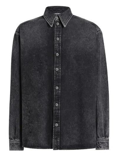 Dolce & Gabbana Denim Texture Long Sleeves Point Collar Shirt In Black