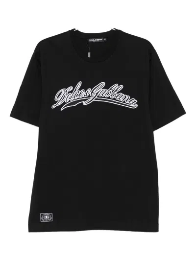 Dolce & Gabbana Men Short Sleeve T-shirt With Logo In Black