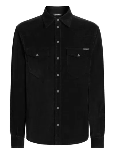 Dolce & Gabbana Corduroy Texture Shirt Chest Pockets In Black
