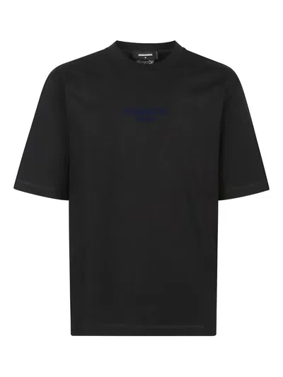 Dsquared2 Black Crewneck T-shirt With Logo Lettering On The Front In Cotton Man In Black