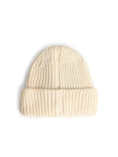 C.p. Company Goggles-detail Ribbed Beanie In White