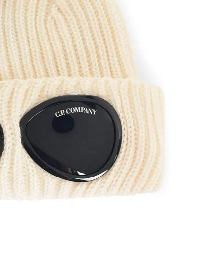 C.p. Company Goggles-detail Ribbed Beanie In White