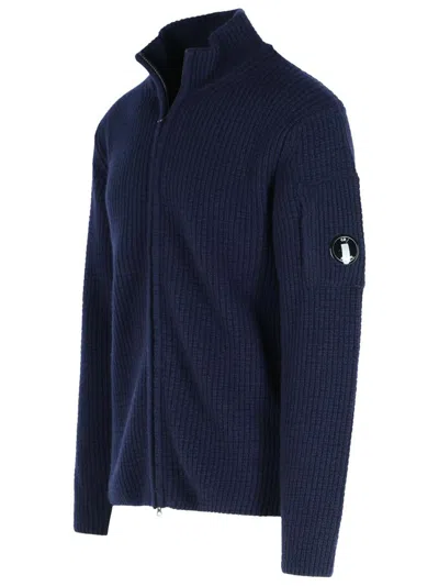C.p. Company Wool Blend Sweater Arm Patch In Blue