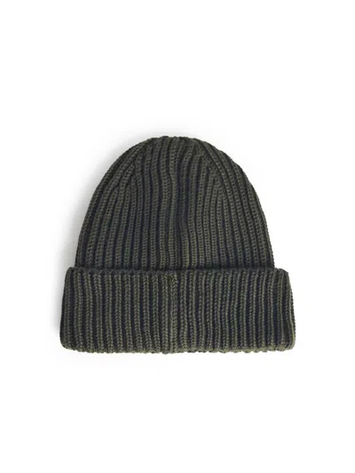 C.p. Company Men Blue And Green Wool Braided Pattern Glasses Detail Ribbed Brim Close-fitting In Black