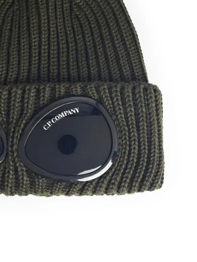 C.p. Company Men Blue And Green Wool Braided Pattern Glasses Detail Ribbed Brim Close-fitting In Black