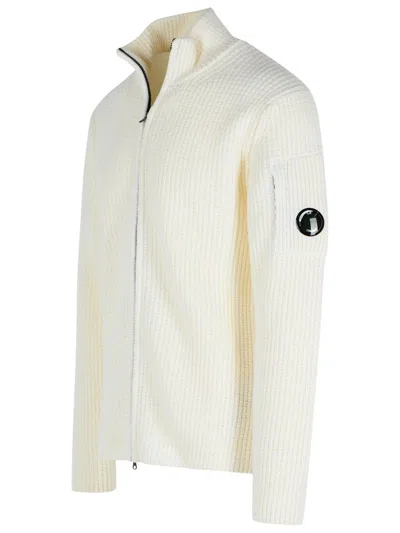 C.p. Company Wool Blend Sweater High Collar In White