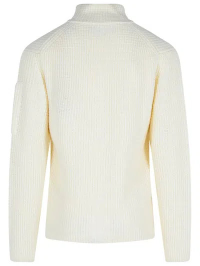 C.p. Company Wool Blend Sweater High Collar In White