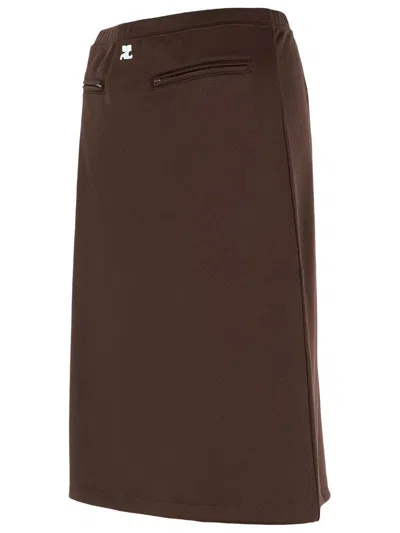 Courrèges Interlock A-line Track Midi Skirt In Brown