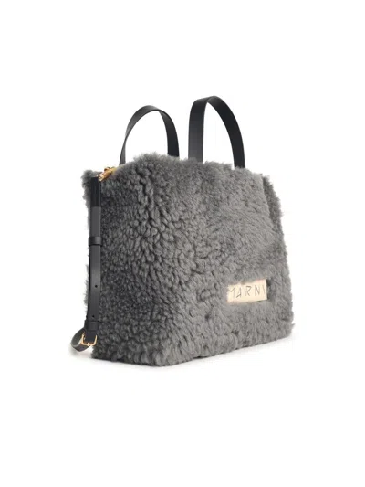 Marni Museo Two-tone Leather Blend Bag In Gray