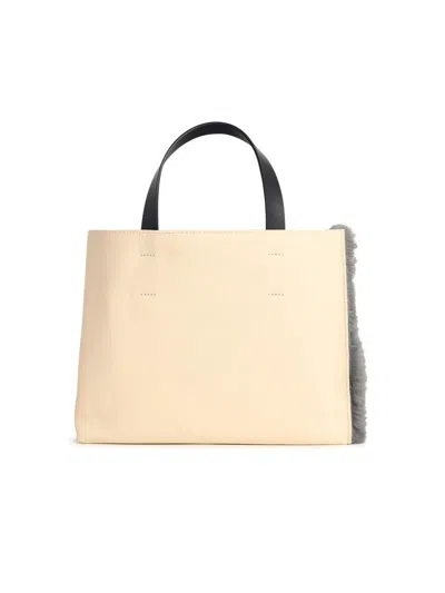 Marni Museo Two-tone Leather Blend Bag In Gray