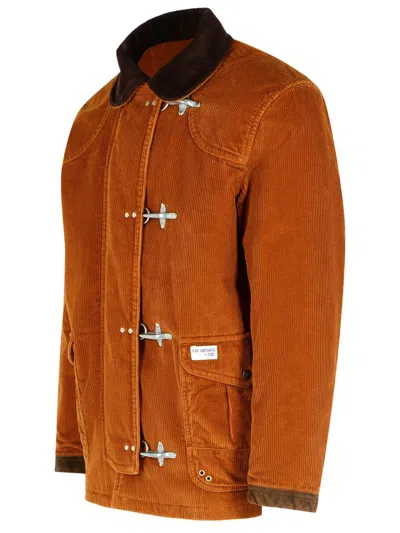 Fay Corduroy Jacket With Hook Closure And Flap Pockets In Brown