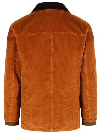 Fay Corduroy Jacket With Hook Closure And Flap Pockets In Brown